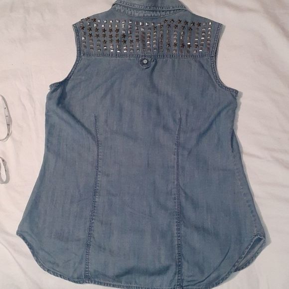 INC Sleeveless Denim Studded‎ Shirt 6 Rocker Punk - Picture 5 of 6